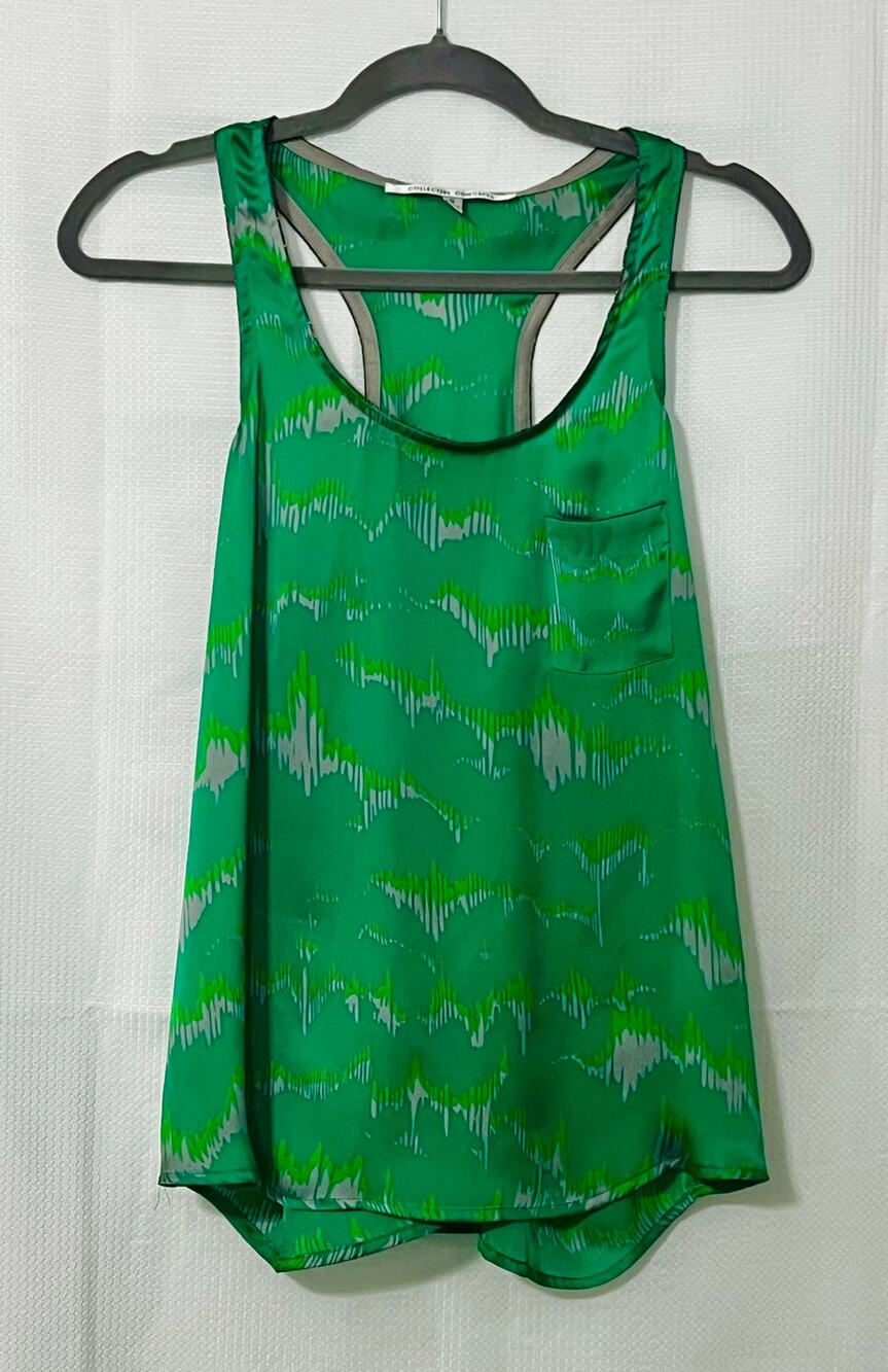 Collective Concepts Green Sleeveless Racerback Top w/Zipper Chain trim